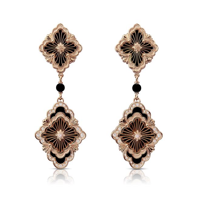 Buccellati Opera Tullie 18k Yellow Gold Onyx and Diamond Drop Earrings