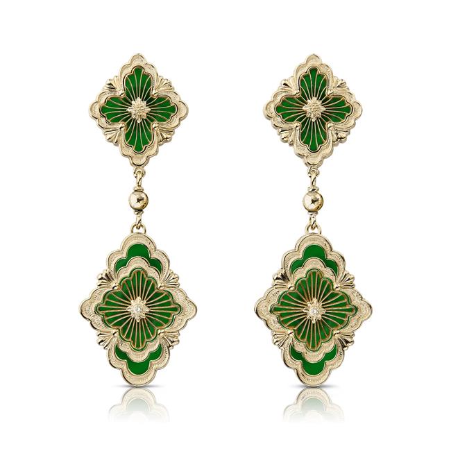 Buccellati Opera Tullie 18k Yellow Gold Green Enamel Drop Earrings