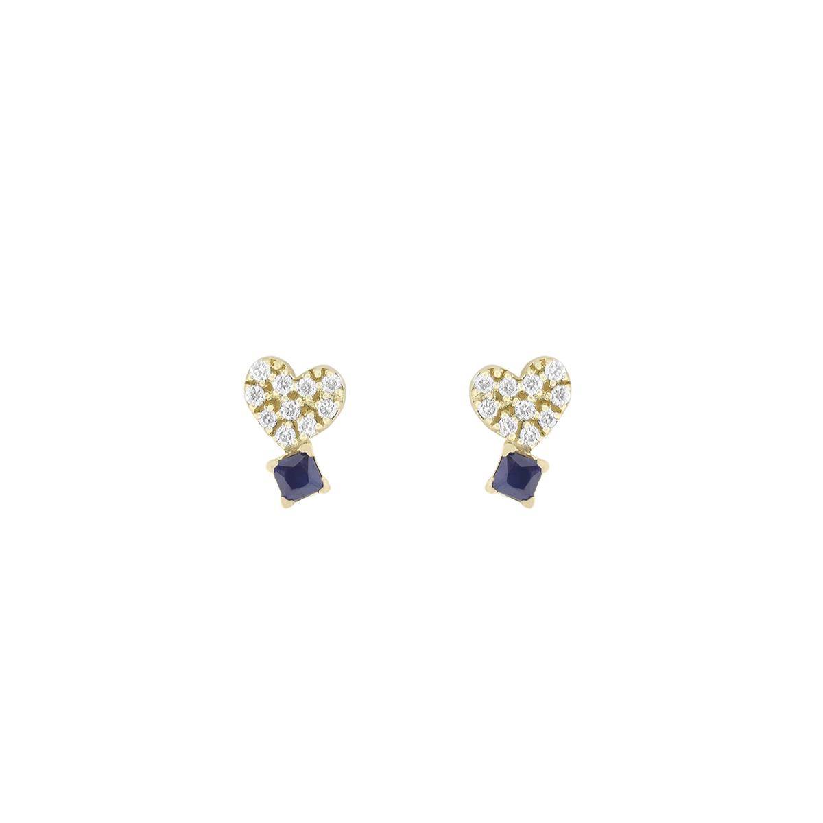 London Collection 14k Yellow Gold Pave Diamond Heart and Gemstone Heart Earrings