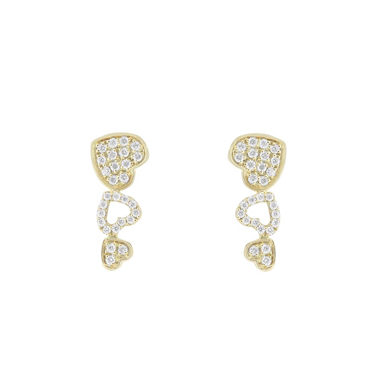 London Collection 14k Yellow Gold Pave Diamond Triple Heart Ear Crawlers
