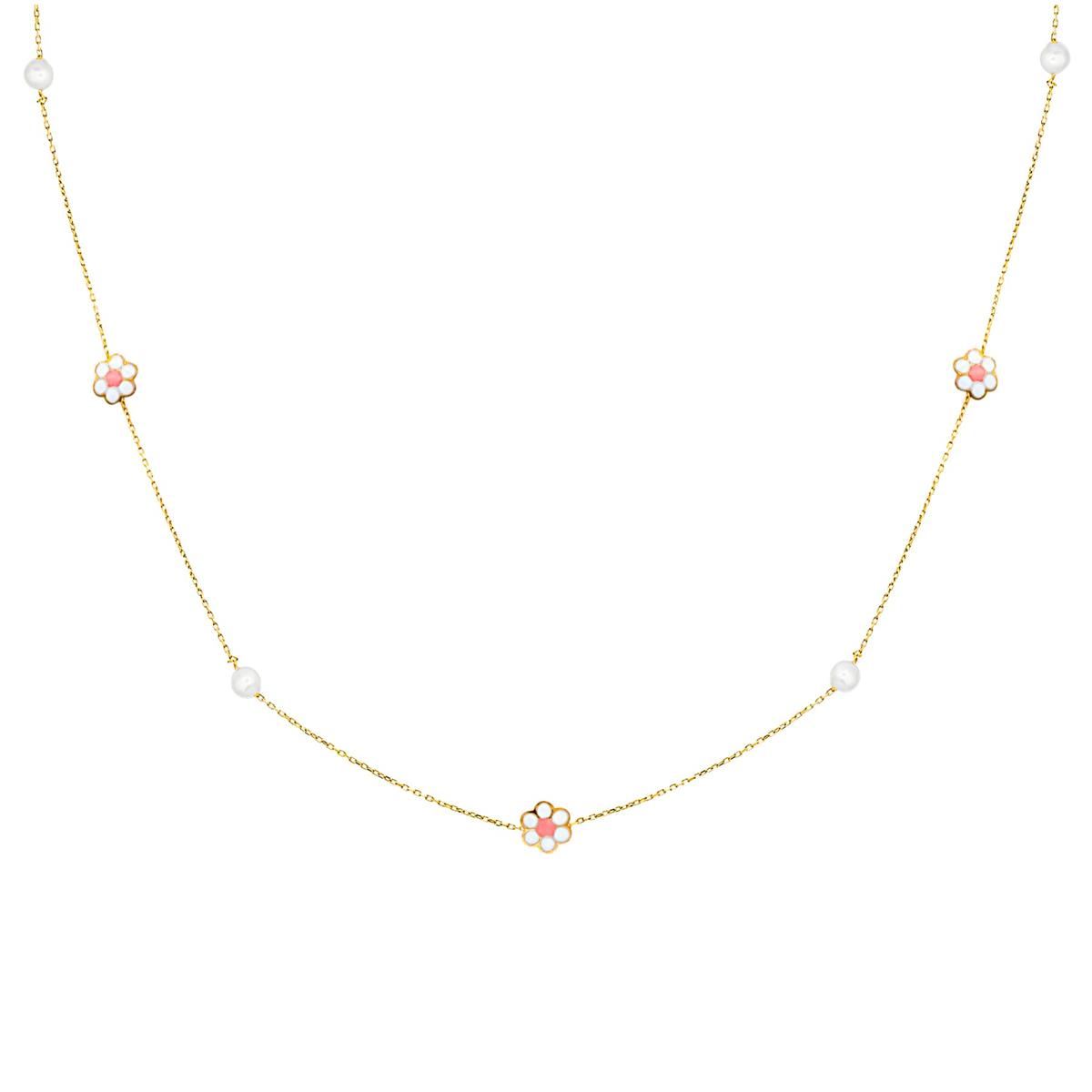 London Collection 14k Enamel Flower and Pearl Station Necklace