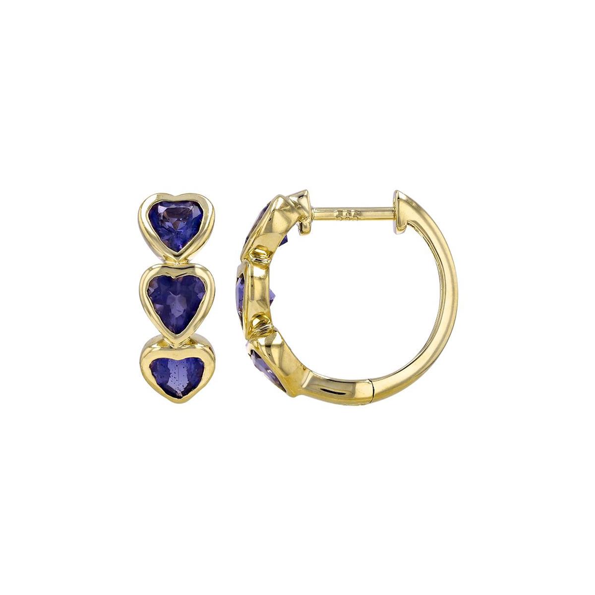 London Collection 14k Yellow Gold Heart Shaped Gemstone Huggie Earrings