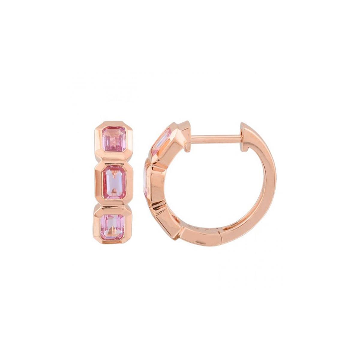 London Collection 14k Rose Gold Emerald Cut Pink Sapphire Huggie Earrings