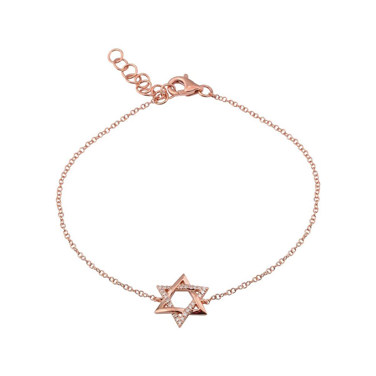 London Collection 14k Gold Pave Diamond Star of David Chain Bracelet