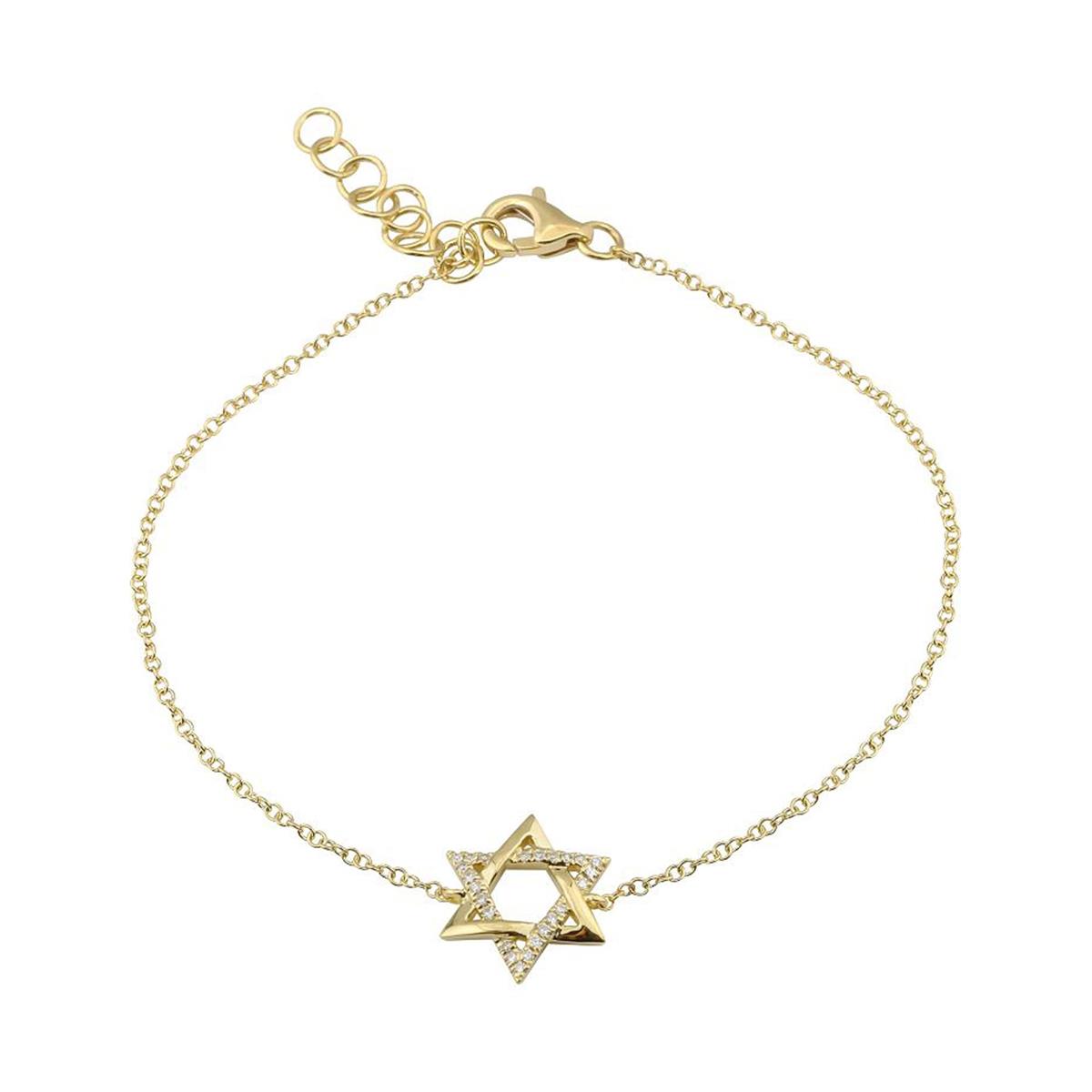 London Collection 14k Yellow Gold Pave Diamond Star of David Chain Bracelet