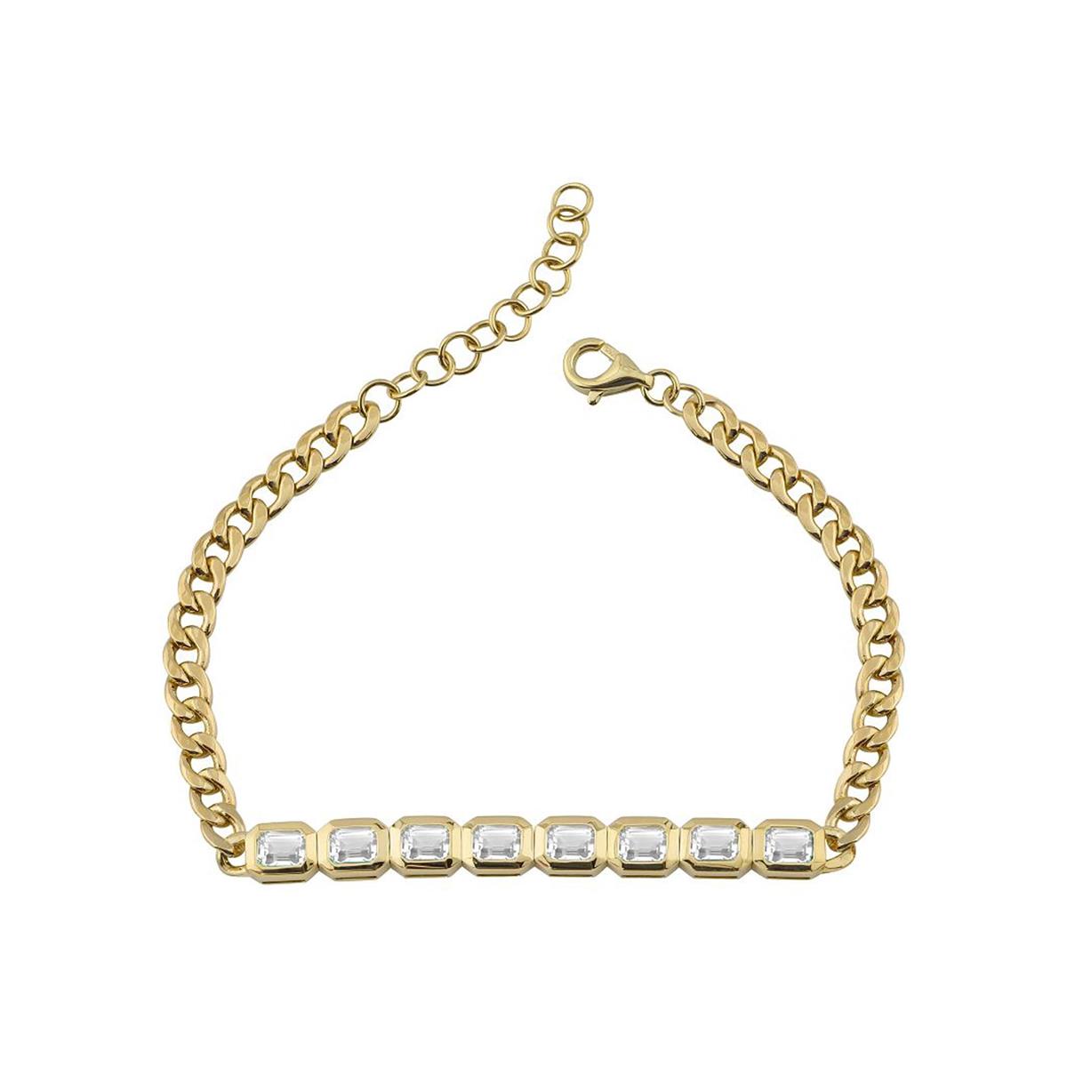 London Collection 14k Yellow Gold Bezel Set Gemstone Cuban Link Bracelet
