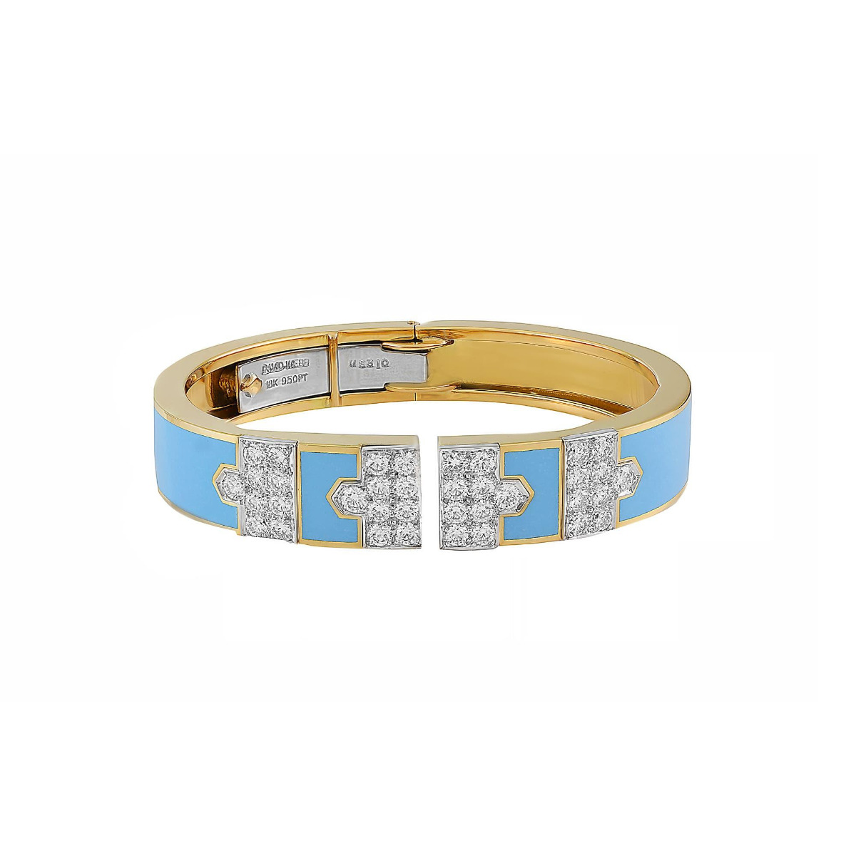 David Webb Manhattan Minimalism Platinum and Yellow Gold Diamond Enamel Cuff Bracelet