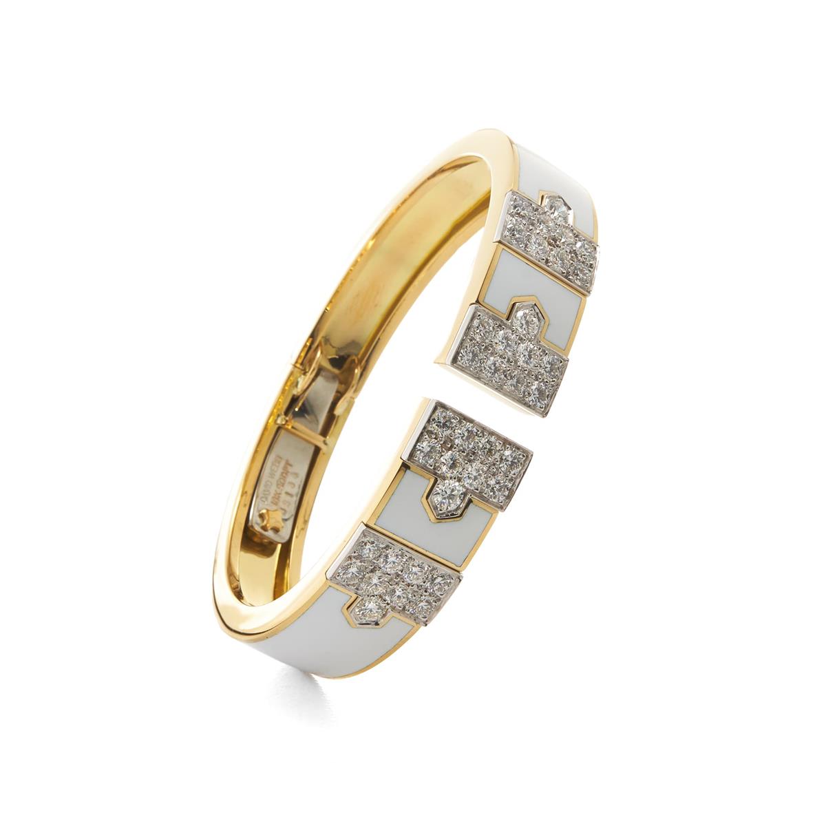 David Webb Manhattan Minimalism Platinum and Yellow Gold Diamond Enamel Cuff Bracelet