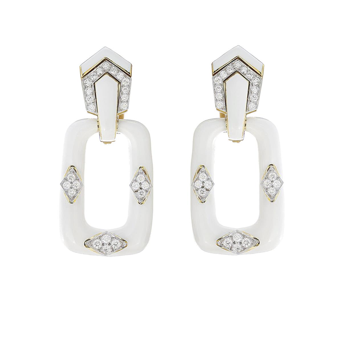 David Webb Platinum 18k and Enamel Diamond Drop Earrings