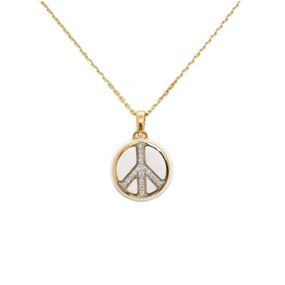 David Webb Motif Diamond Peace Pendant Necklace