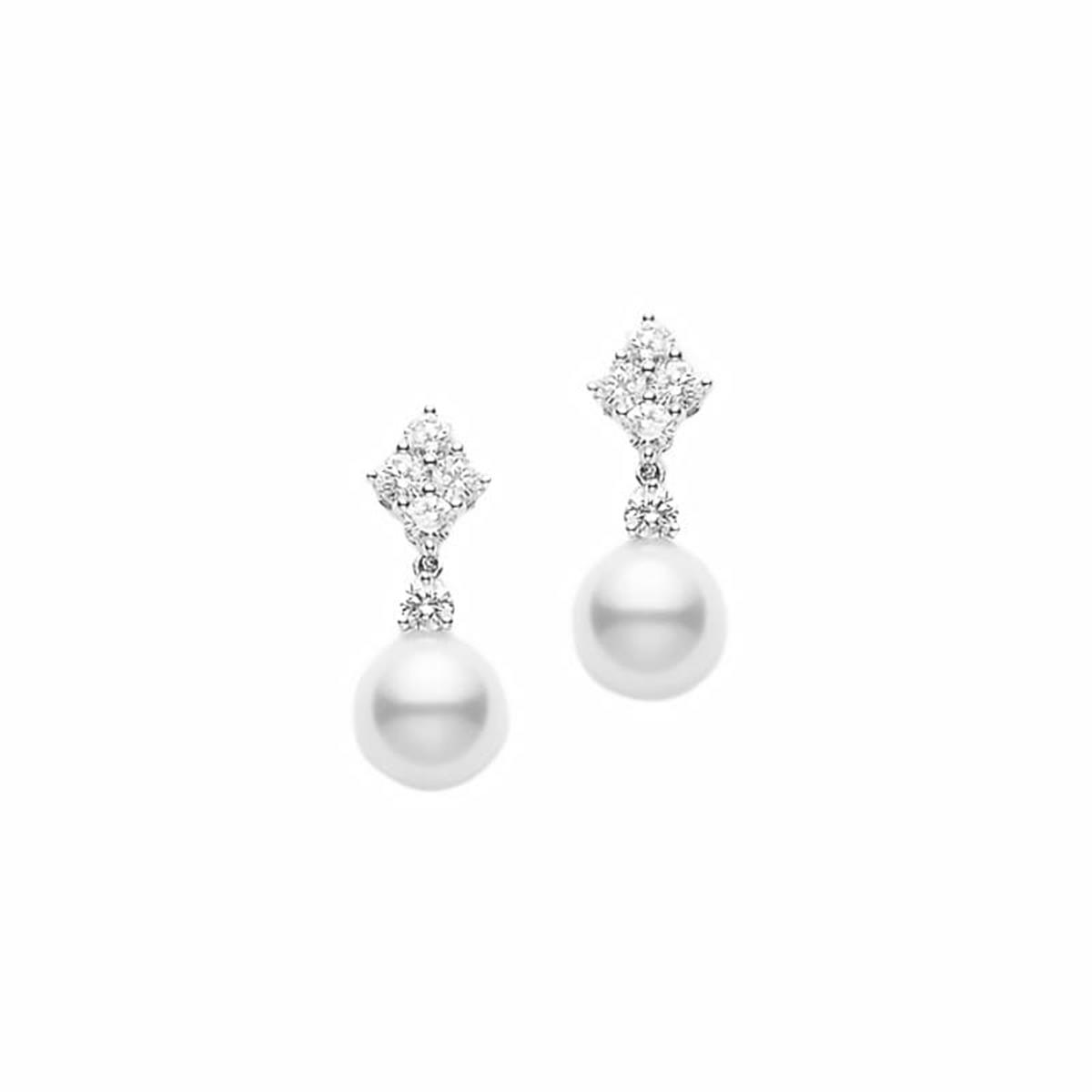 Mikimoto 18k Cultured Pearl and Diamond Earrings