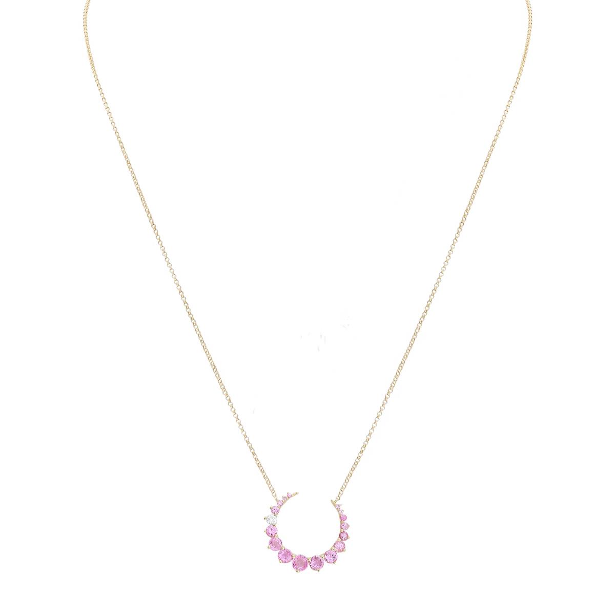 London Collection 14k Yellow Gold Pink Sapphire & Diamond Crescent Moon Pendant Necklace