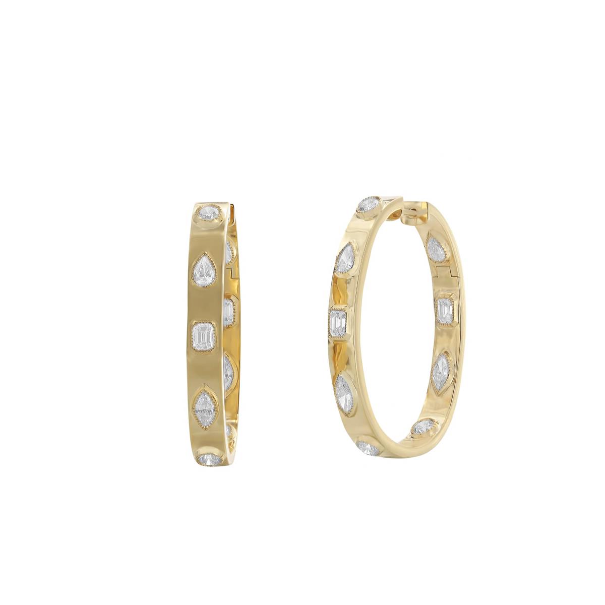London Collection 18k Yellow Gold In and Out Bezel Set Diamond Hoop Earrings
