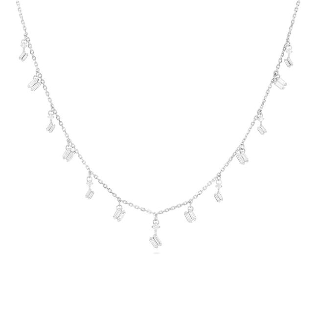Suzanne Kalan 18k White Gold Round And Baguette Diamond Dangle Necklace