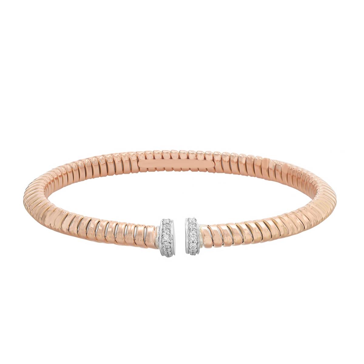 London Collection 18k Gold and Steel Triangle Tubogas Diamond End Cuff Bracelet