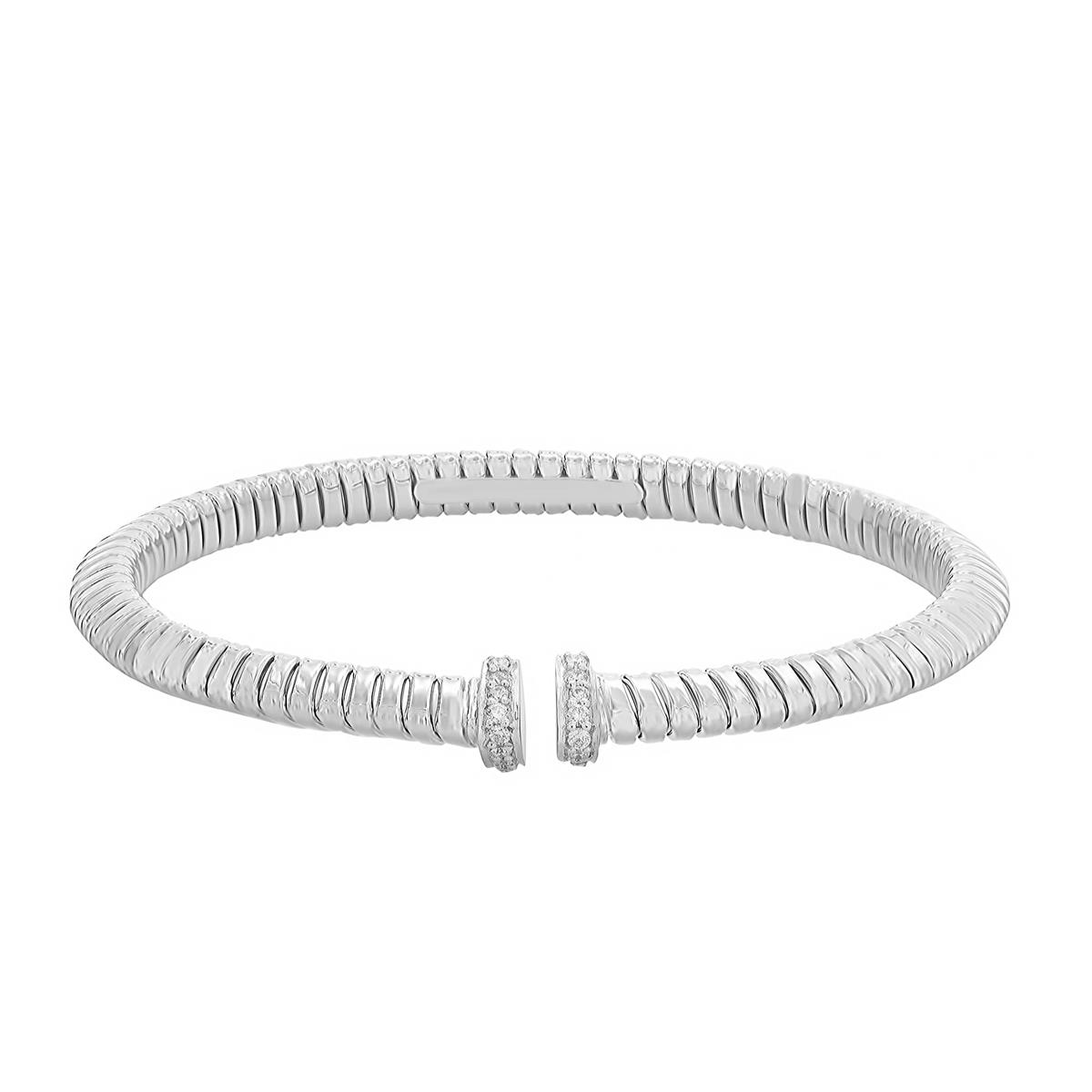 London Collection 18k Gold and Steel Triangle Tubogas Diamond End Cuff Bracelet