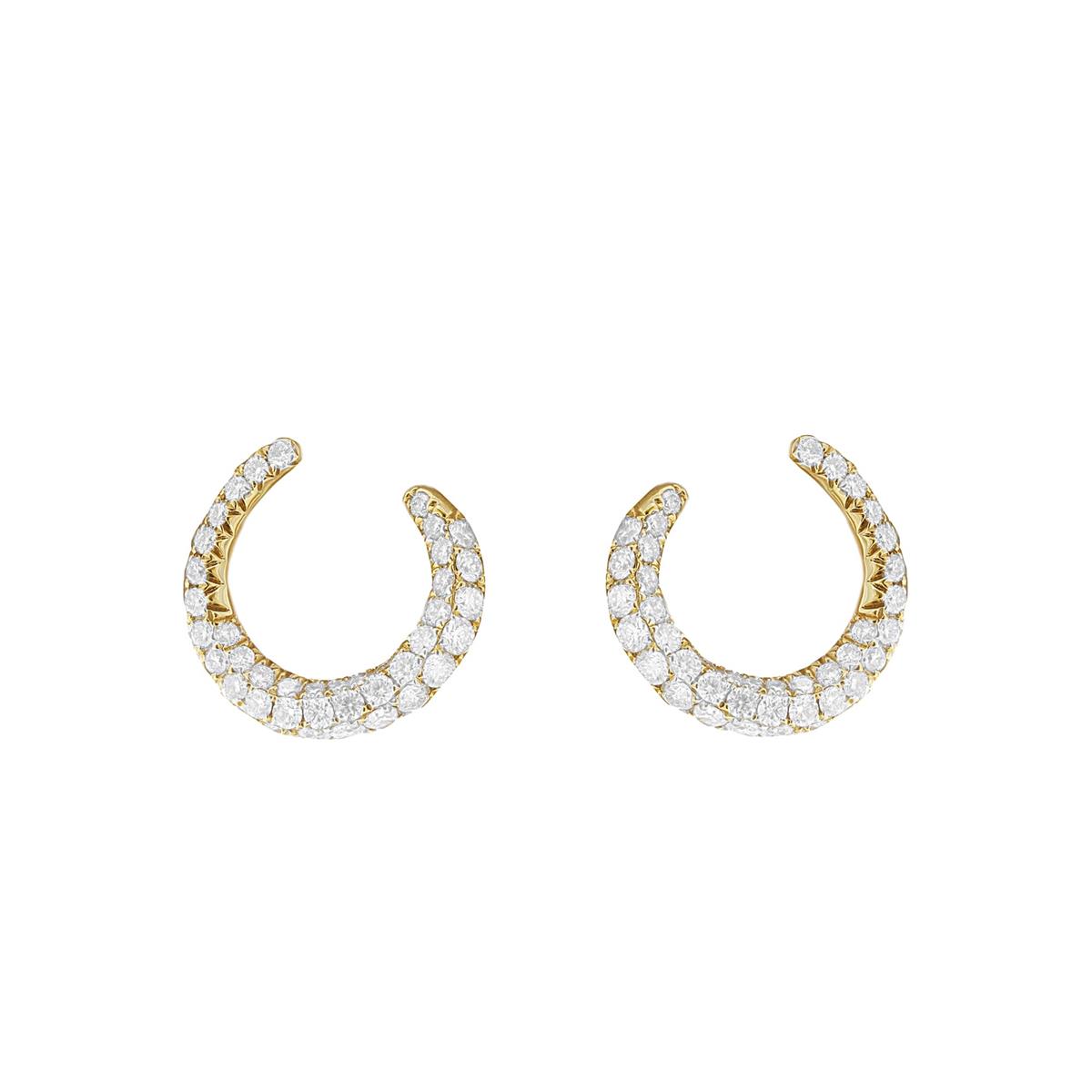 London Collection 18k Yellow Gold Pave Diamond 3 Row C-Shaped Huggie Earrings