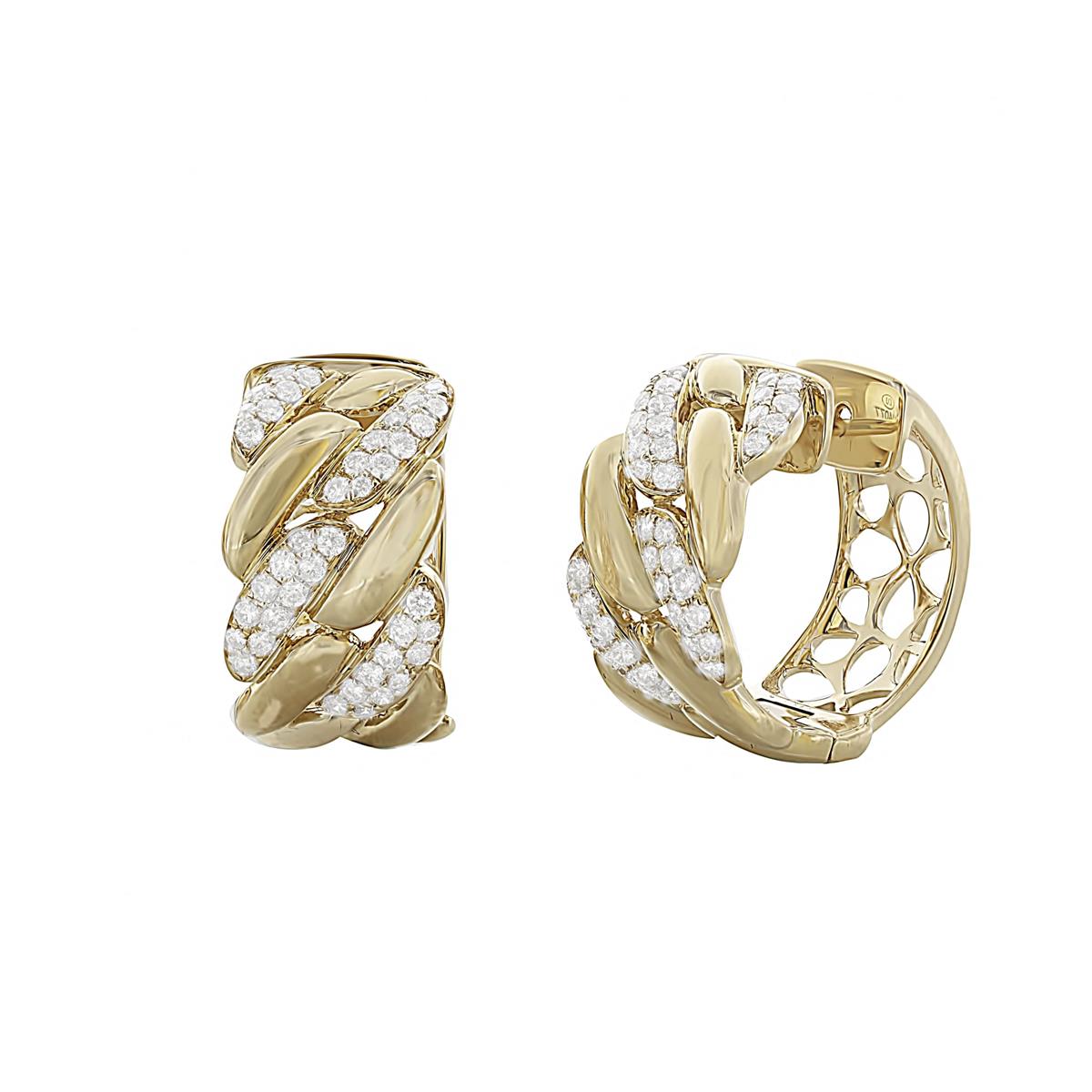London Collection 18k Yellow Gold Diamond Small Curb Link Hoop Earrings