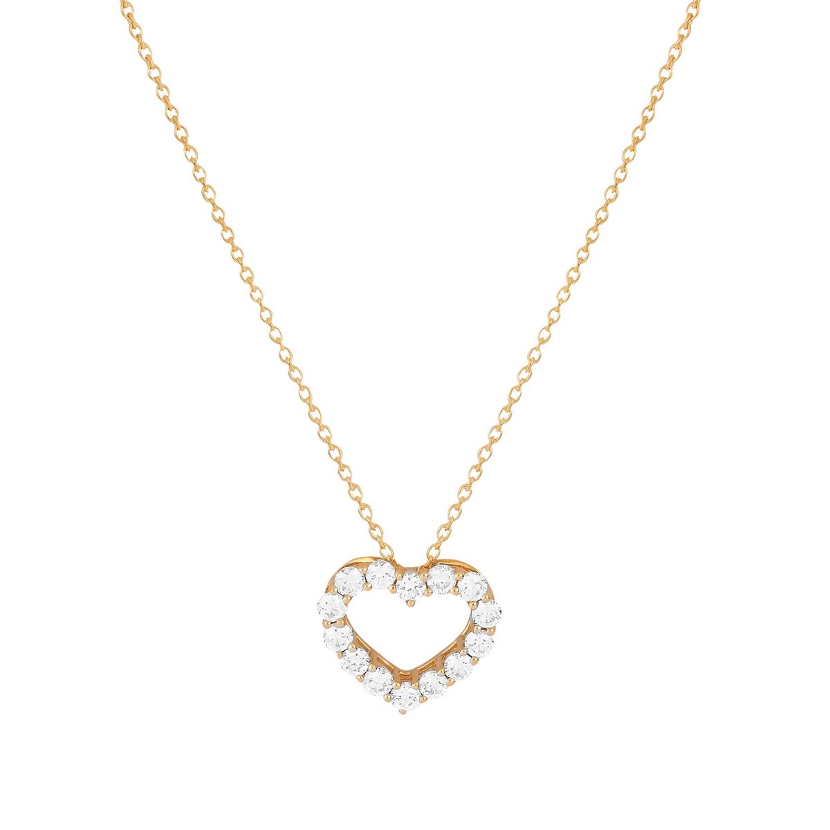 London Collection 14k Yellow Gold Round Diamond Heart Pendant Necklace