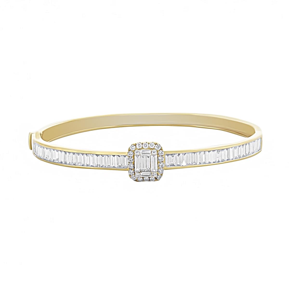 London Collection 18k Yellow Gold Baguette and Pave Diamond Cluster Station Bangle Bracelet