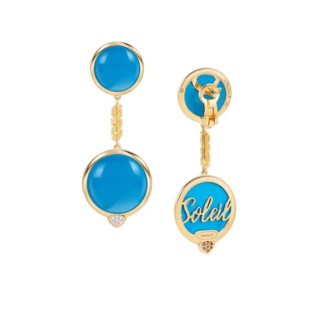 Marina B Soleil 18k Yellow Gold Turquoise And Diamond Long Earrings