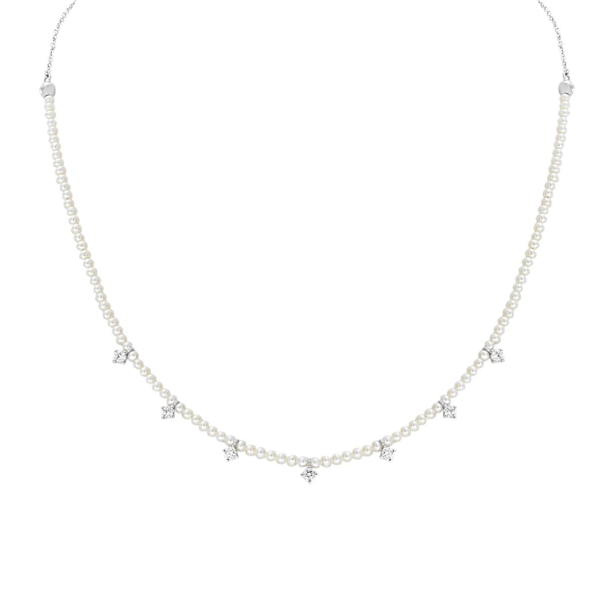 London Collection 18k White Gold Pearl and Diamond Choker Necklace