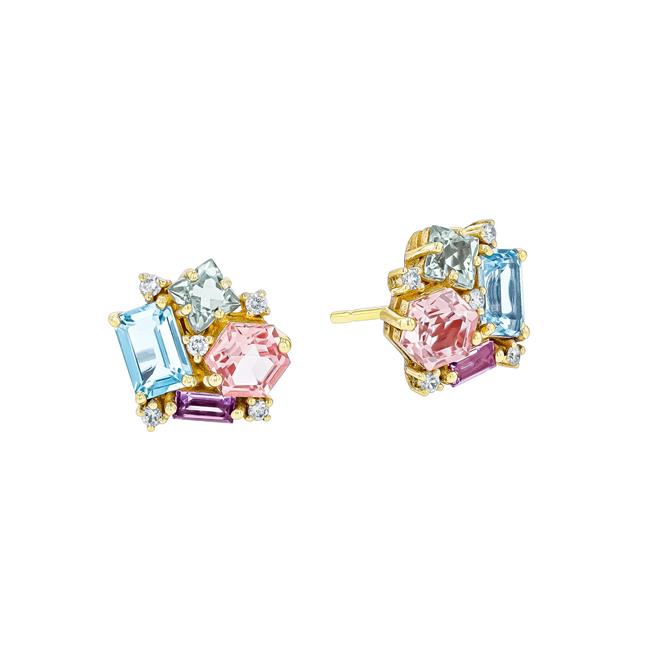 Suzanne Kalan Amalfi 14k Yellow Gold Pastel Blossom Studs