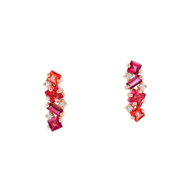 Suzanne Kalan Nadima 14k Rose Gold Red Ombre Bar Studs