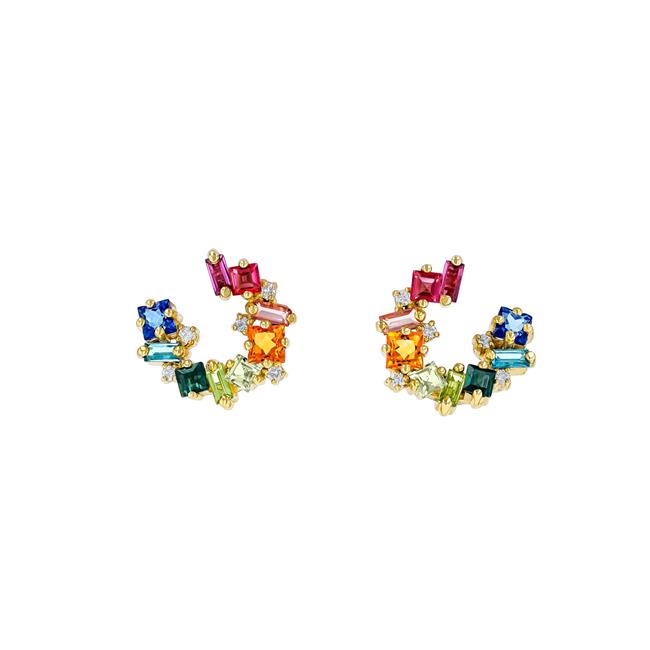 Suzanne Kalan Cierra 14k Yellow Gold Rainbow Gemstone Hoop Earrings