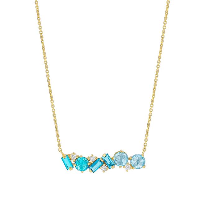 Suzanne Kalan Amalfi 14k Yellow Gold Blue Ombre Diamond Bar Necklace