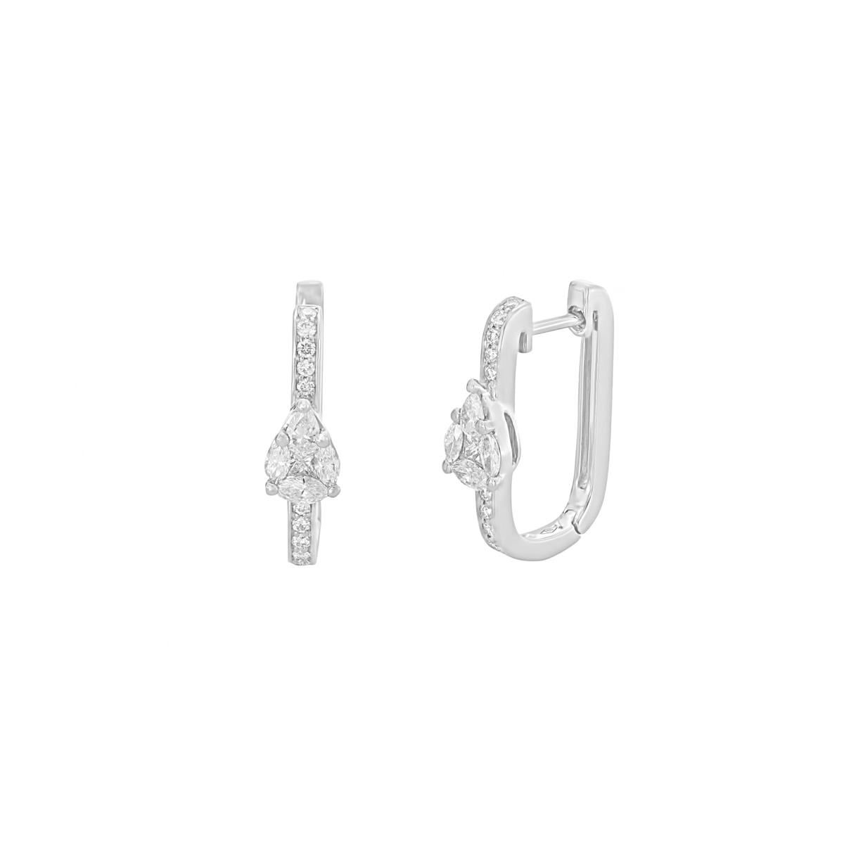 London Collection 18k Gold Pear Shape Diamond Cluster Oval Hoop Earrings
