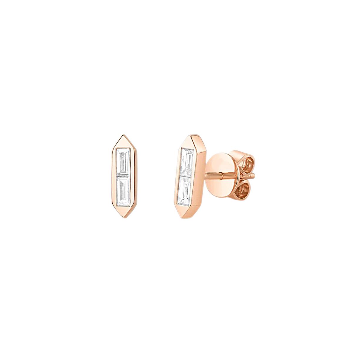 London Collection 14k Gold Baguette Diamond Stud Earrings