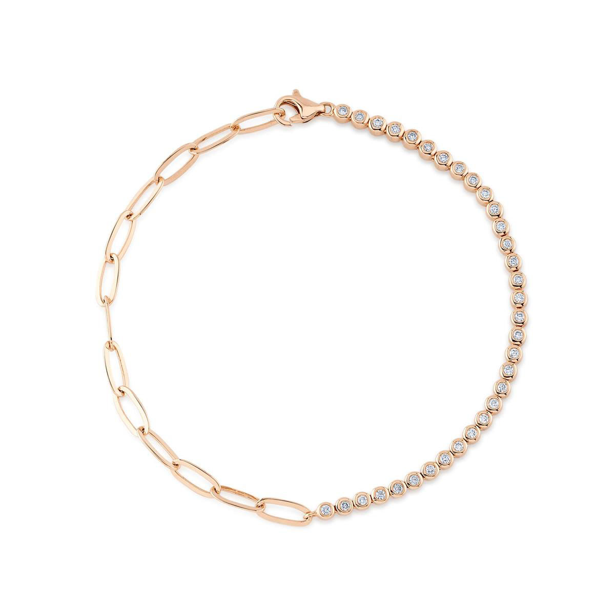London Collection 14k Gold Diamond Bezel Paper Clip Link Bracelet