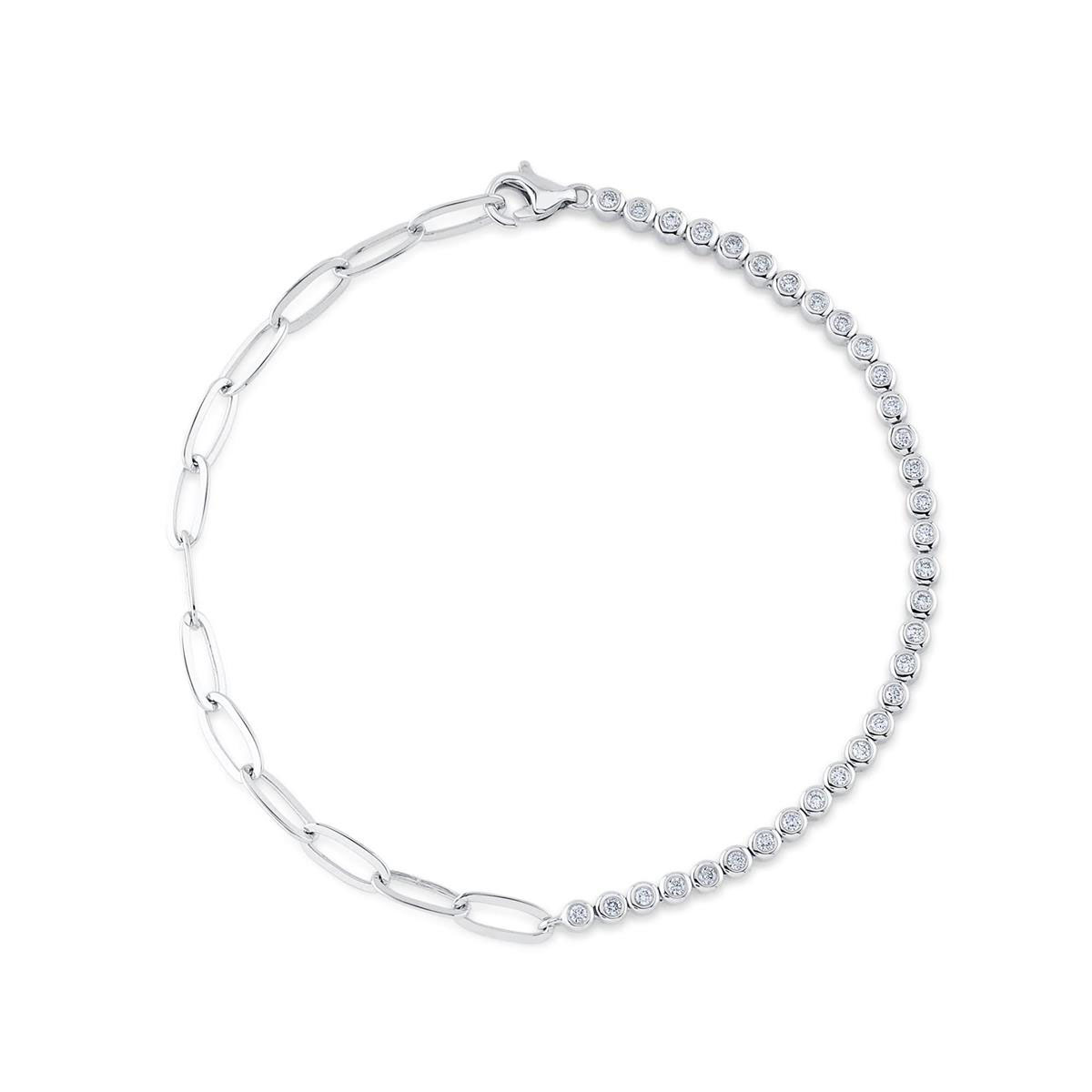 London Collection 14k Gold Diamond Bezel Paper Clip Link Bracelet