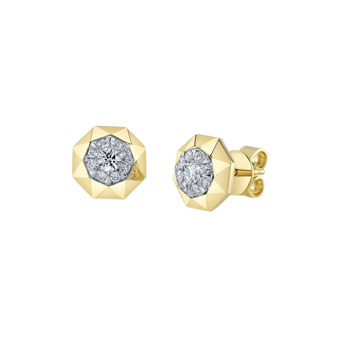London Collection 14k Yellow Gold Pave Diamond Octagon Stud Earrings