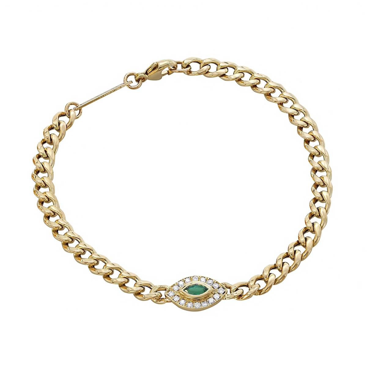 Zoe Chicco 14k Yellow Gold Emerald and Diamond Eye Curb Chain Bracelet