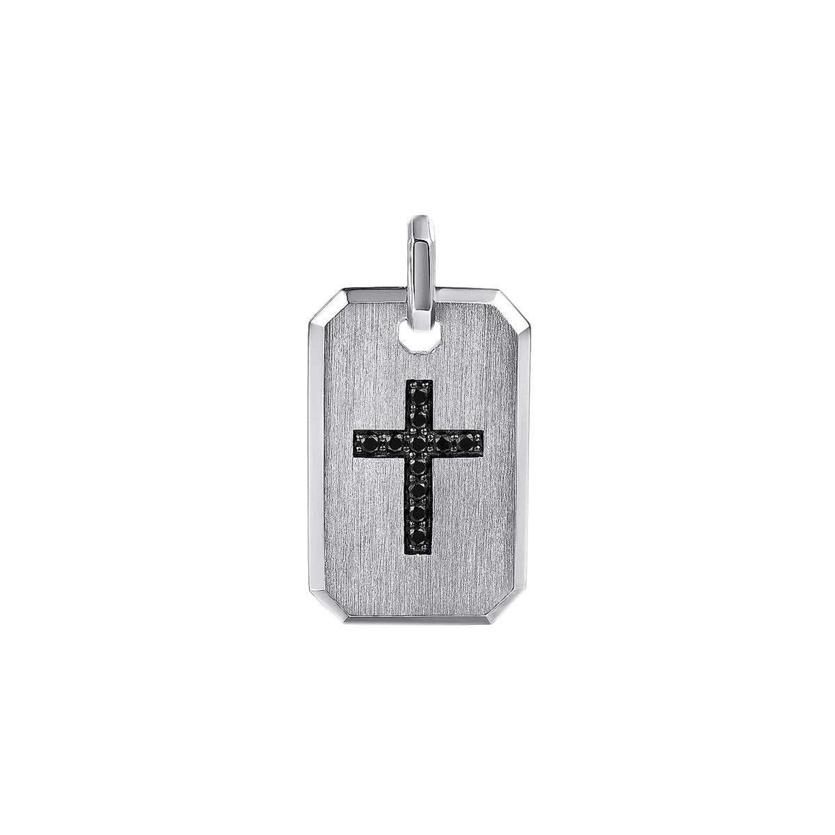 Gabriel & Co Sterling Silver & Black Spinel Cross Dog Tag Pendant