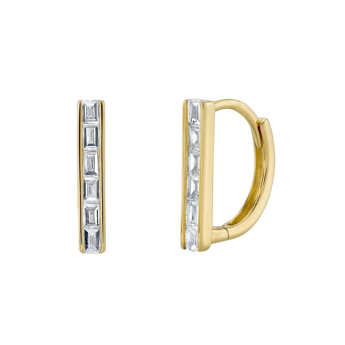 London Collection 14k Gold Baguette Diamond Huggie Earrings