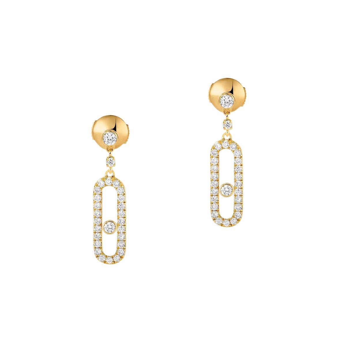 Messika Move Uno 18k Gold Pave Diamond Drop Stud Earrings