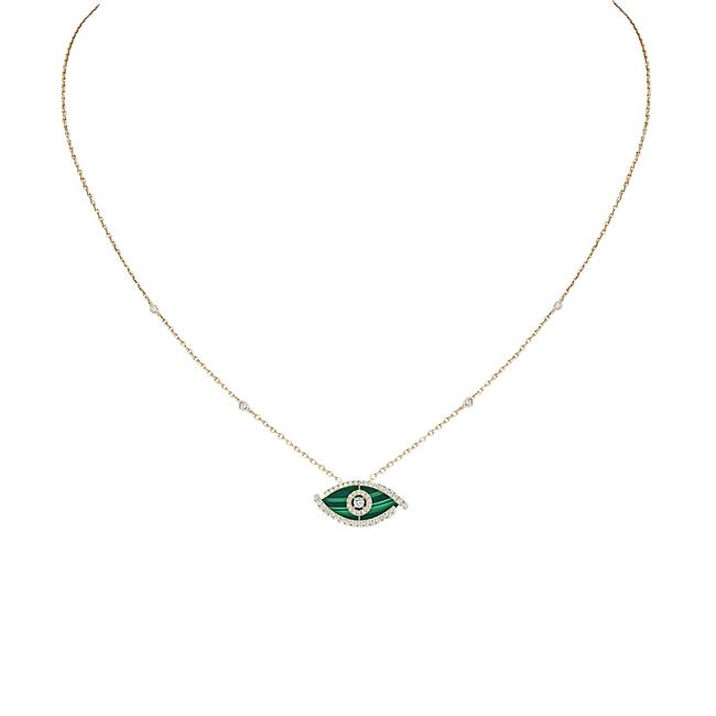 Messika Lucky Eye 18k Yellow Gold Malachite and Diamond Necklace
