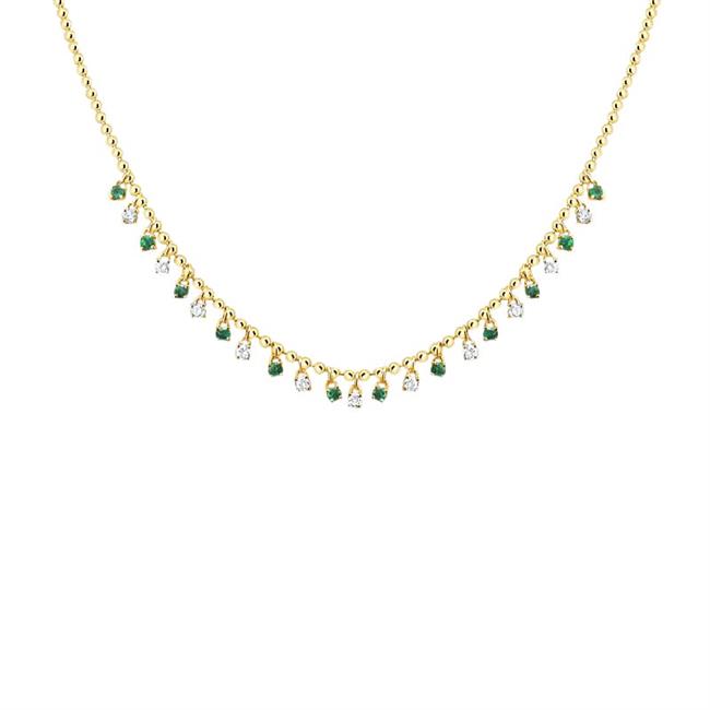 London Collection 14k Yellow Gold Diamond and Emerald Choker Necklace