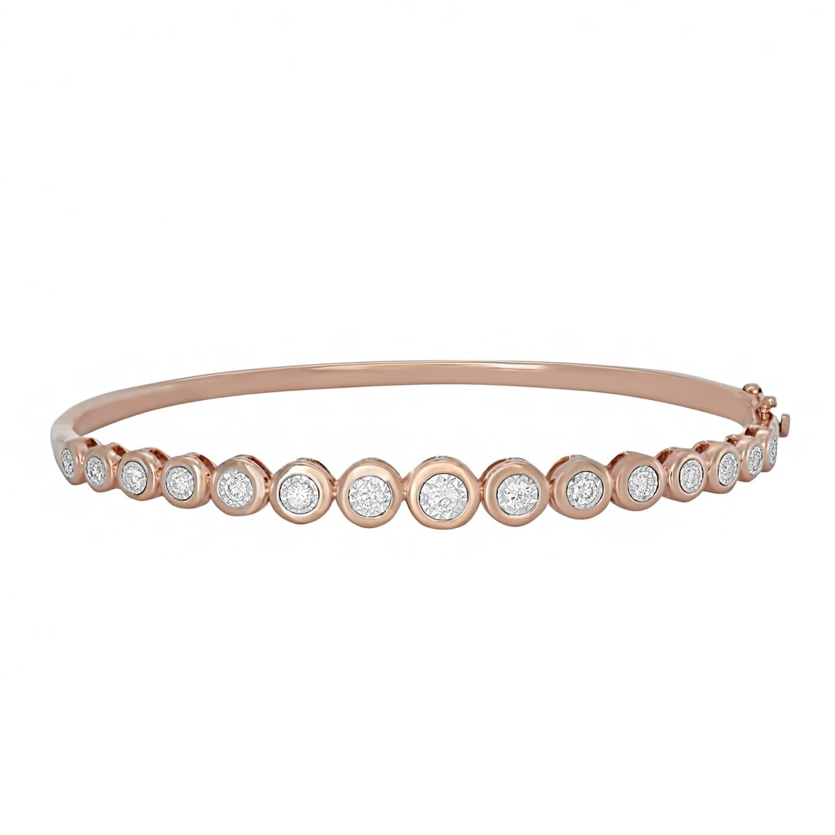 London Collection 14k Gold Diamond Graduated Bezel Set Bangle Bracelet