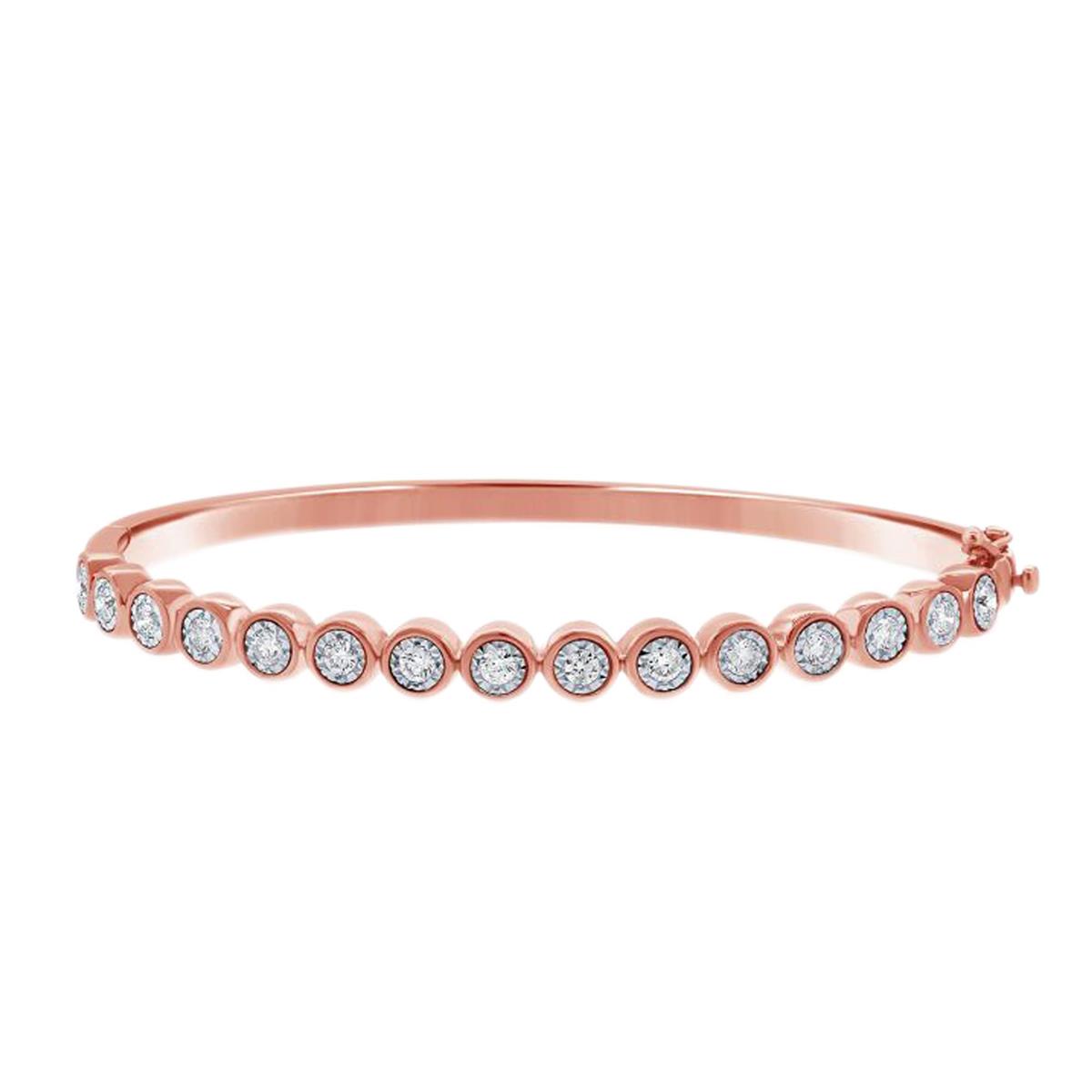 London Collection 14k Gold Bezel Set Diamond Illusion Bangle Bracelet