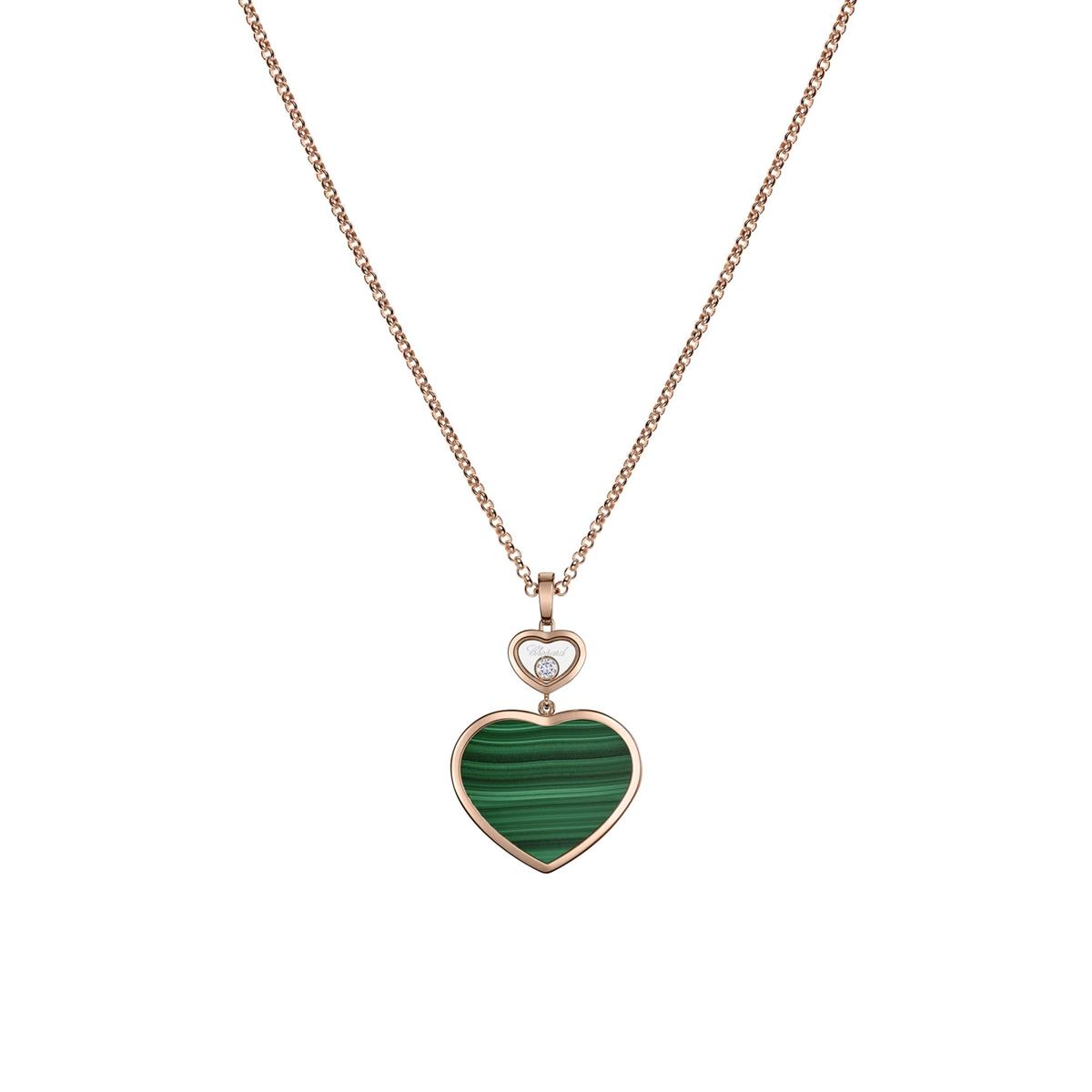 Chopard Happy Hearts Rose Gold Malachite Pendant Necklace