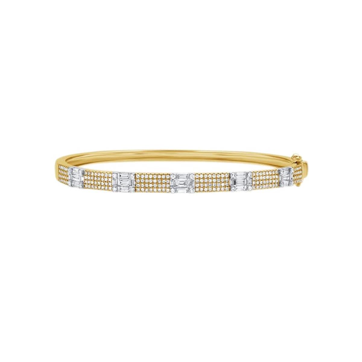 London Collection 14k Yellow Gold Baguette and Pave Diamond Bangle Bracelet