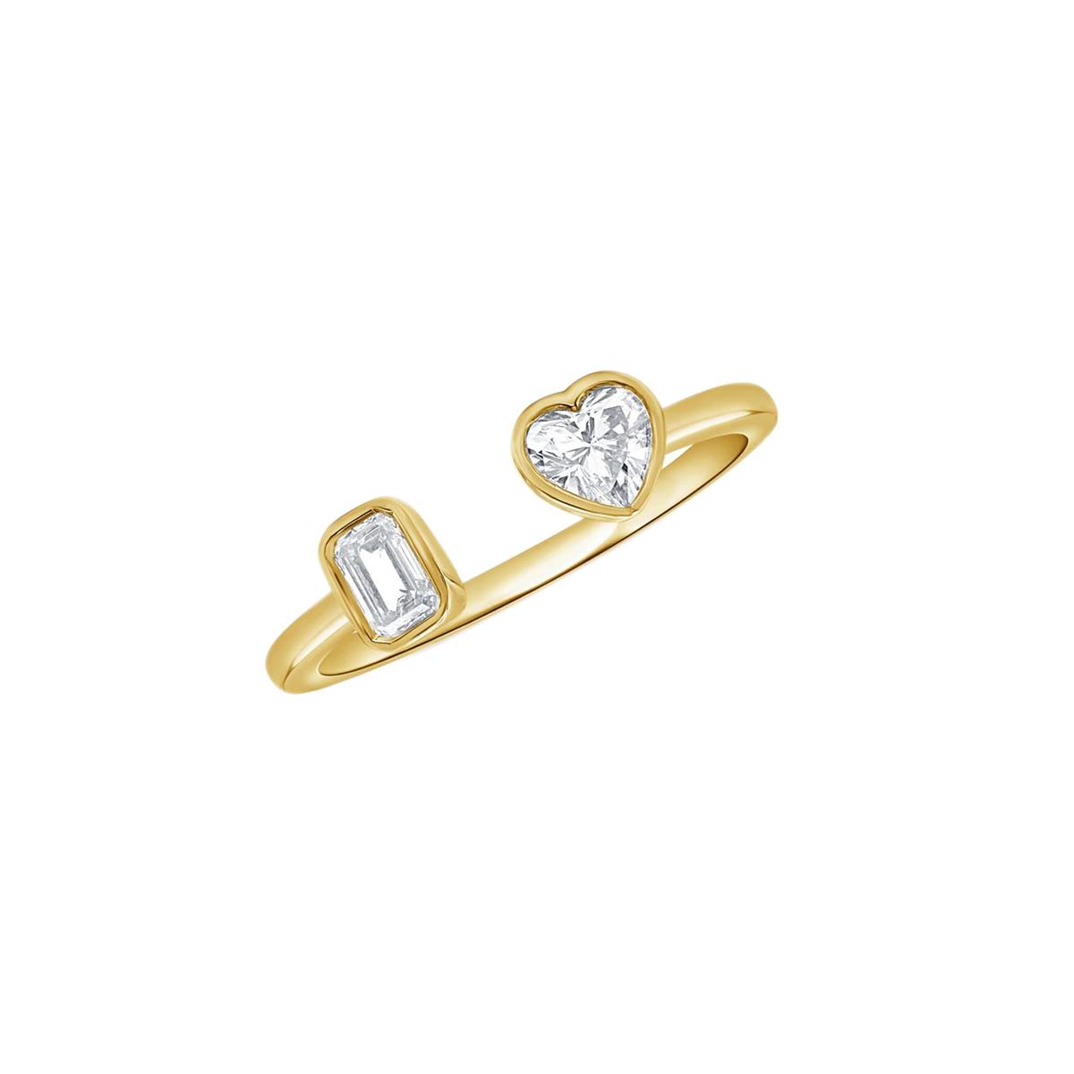 London Collection 14k Yellow Gold Emerald Cut and Heart Shaped Diamond Open Ring