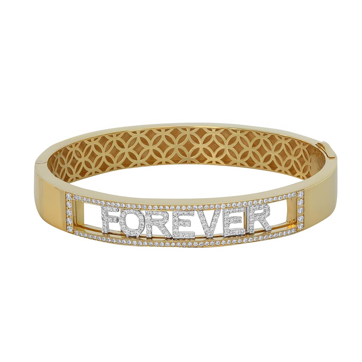 London Collection 18k Yellow and White Gold Sliding Diamond "Forever" Bangle Bracelet