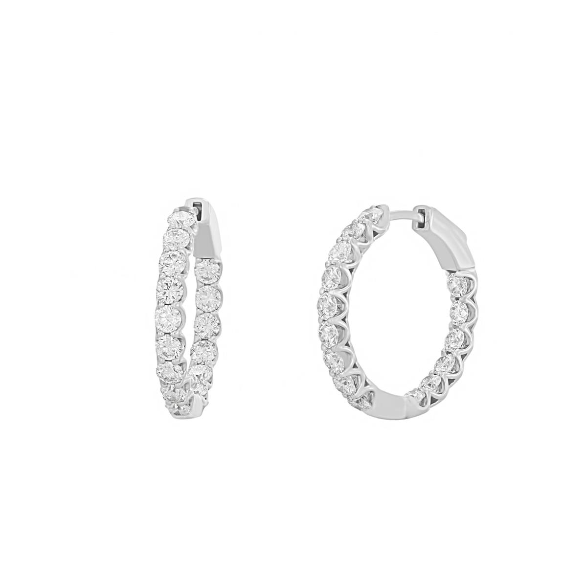 London Collection White Gold Round Diamond Hoop Earrings 0.75"