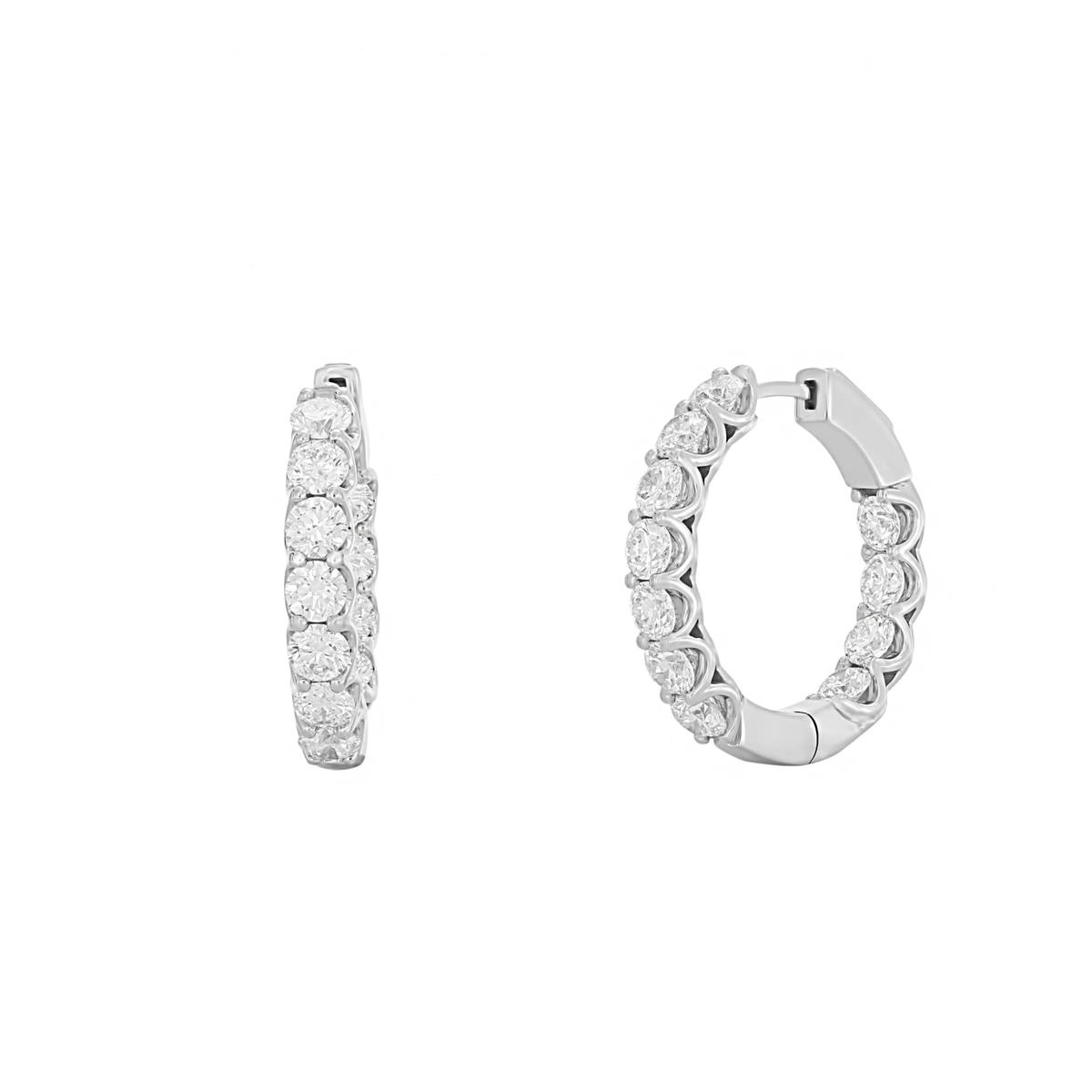 London Collection White Gold Round Diamond Hoop Earrings 0.75"