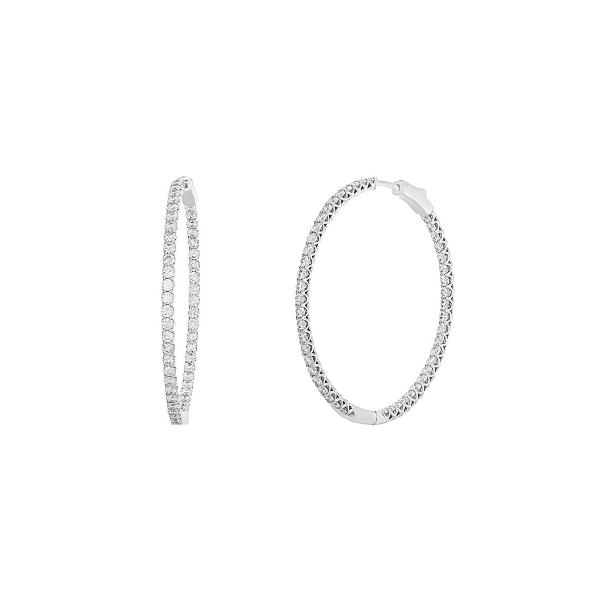 London Collection 14k Inside Out 1.5" Diamond Hoop Earrings 3.40cts